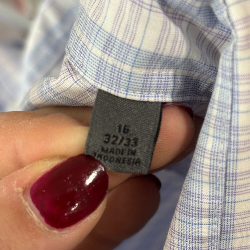 Men's ck Calvin Klein Blue Checkered Slim Fit Dress Shirt Size 16 - 32/33 - Picture 5 of 5
